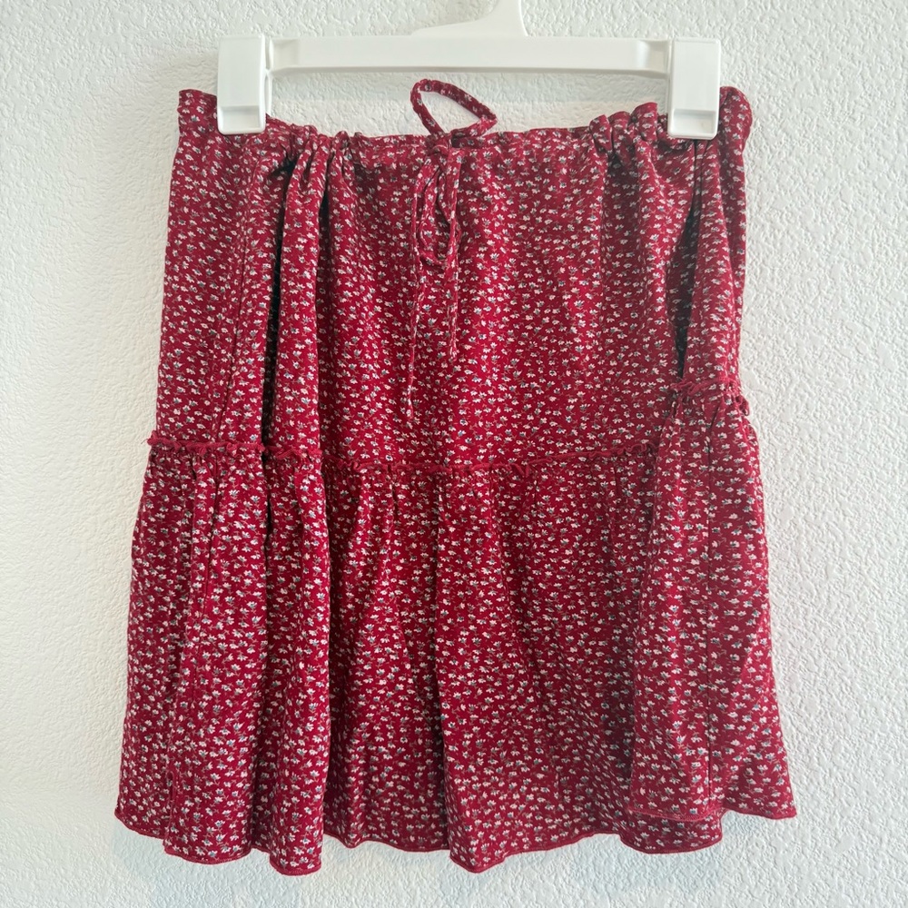 Brandy Melville Red Floral Mini Skirt